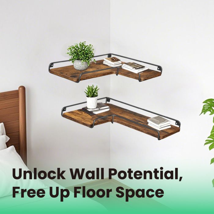 Floating Shelves - VERRA L-Shaped Corner Shelves Rustic Brown