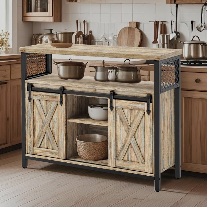 Buffet Cabinet - VERRA Barn Door Sideboard with Adjustable Shelves - Natural