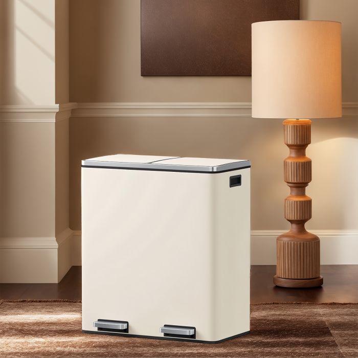 Kitchen Bin - VERRA Double Compartment 2 x 30L Rubbish Bin with Lid - White