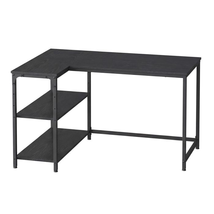 KESAMO L-Shaped Corner Computer Desk with Shelves - Black - 110 x 80cm