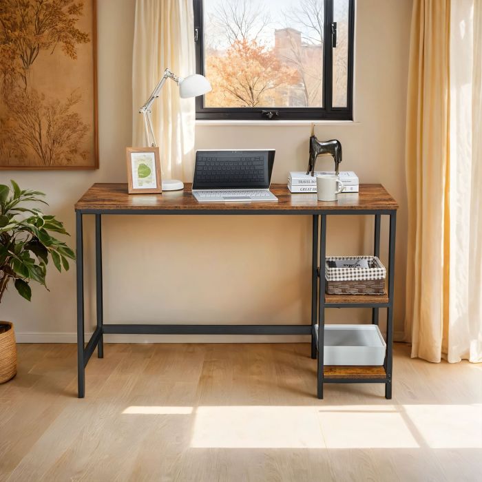 Writing Desk - VERRA 47.2 Inch Wide Home Office Desk with 2 Shelves - Rustic Brown