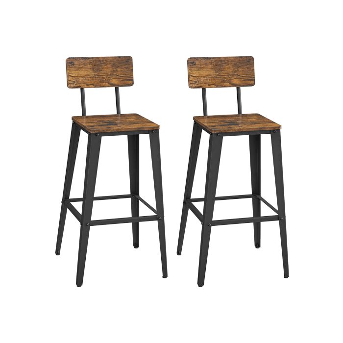 Bar Stools - LUMLIA Industrial Steel Set of 2 with Backrest Rustic Brown - Rustic Brown
