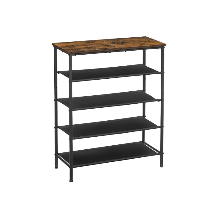 AVOSO Shoe Rack - 5 Tier 4 Cloth Shelves Medium Sized Rack - Rustic Brown