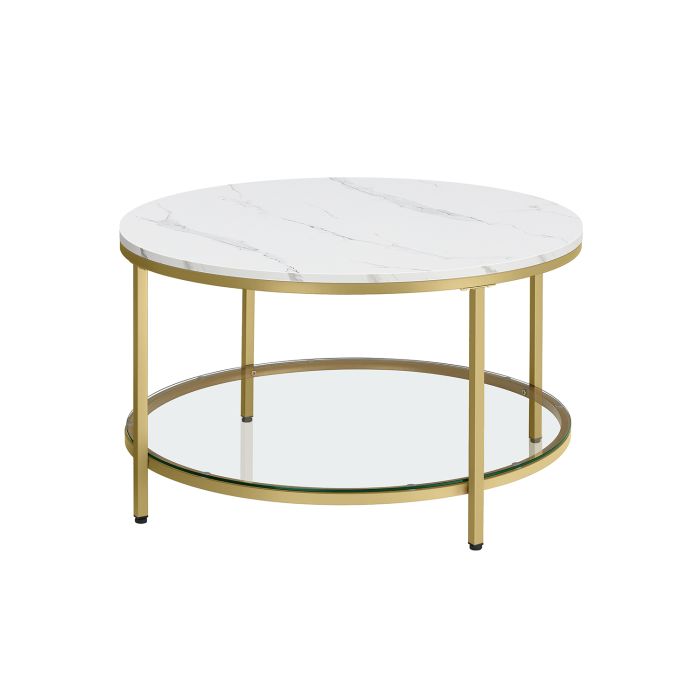 Faux Marble Round Coffee Table with Storage Shelf