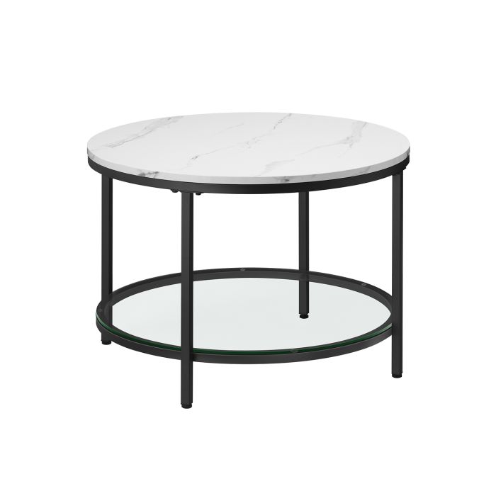 Round Coffee Table Marble White and Ink Black