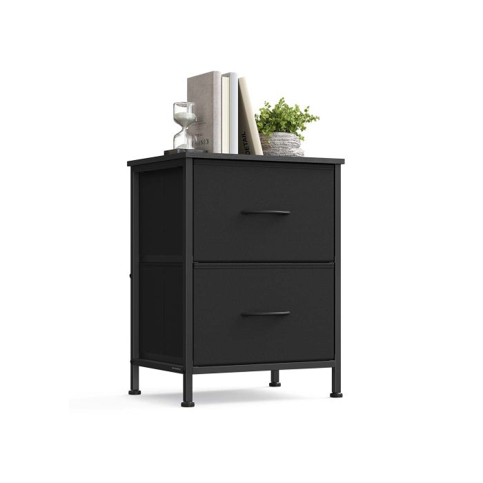 SILVERDEN Bedside Table with 2 Drawer Fabric Storage - Black