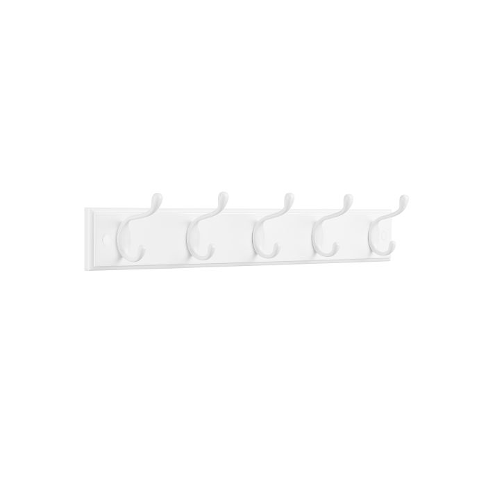 Coat Rack - MONRAE Wall Mounted with 5 Dual Metal Hooks - White