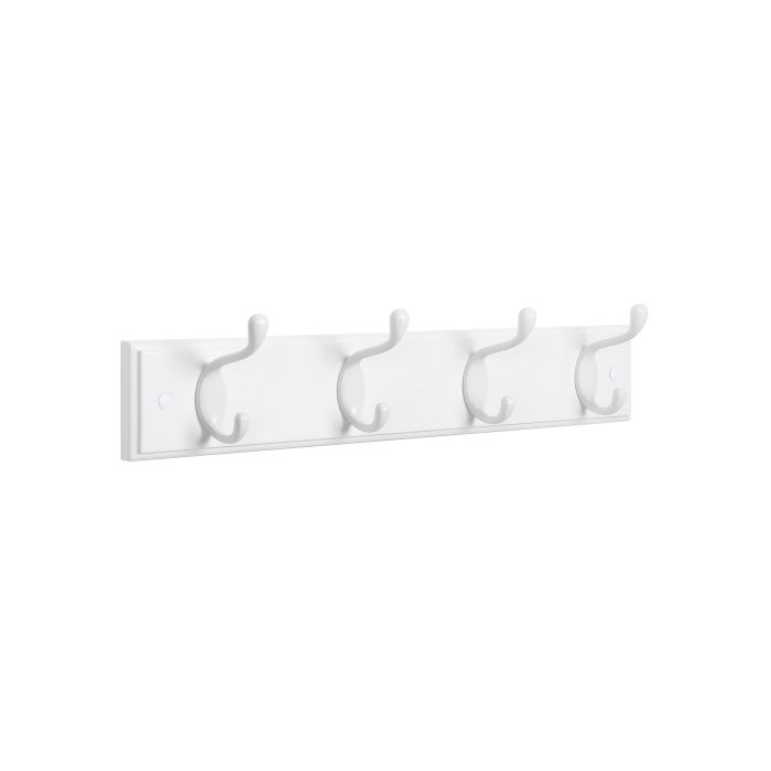 Wall Mounted Coat Rack with 4 Triple Metal Hooks - White