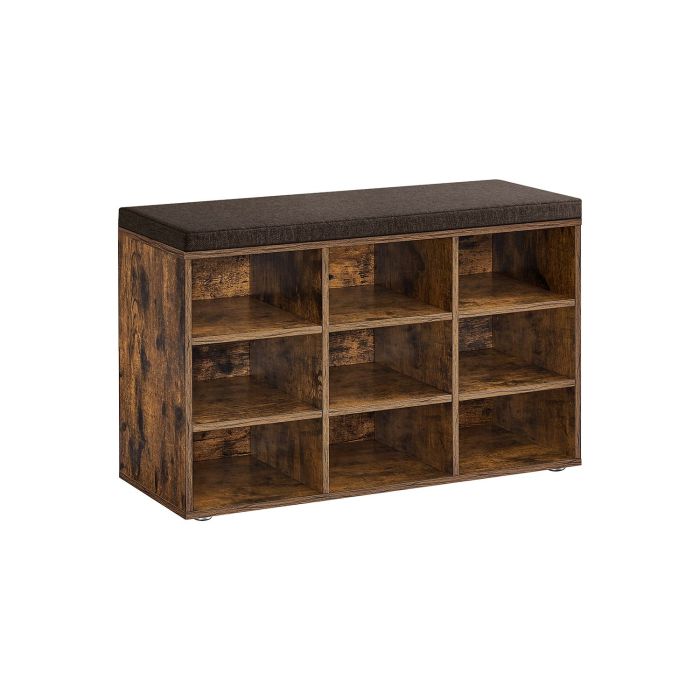Storage Bench with Padded Seat and 9 Compartments Black