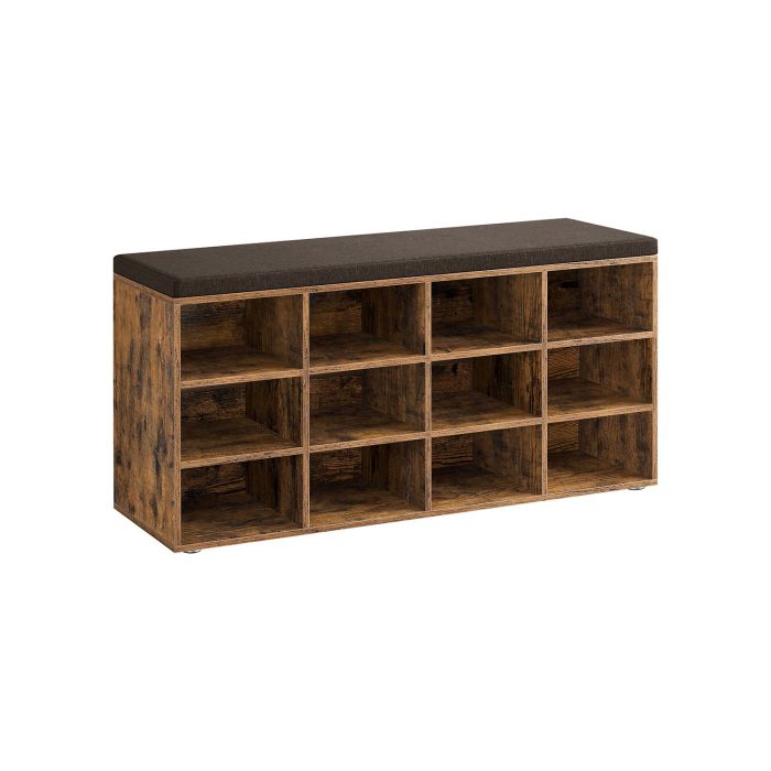 Shoe Bench with Cushion and 12 Compartments Rustic Brown