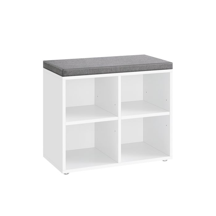 TARRO Shoe Bench - 4 Compartment Cushion Seat Small Sized Bench - Cloud White