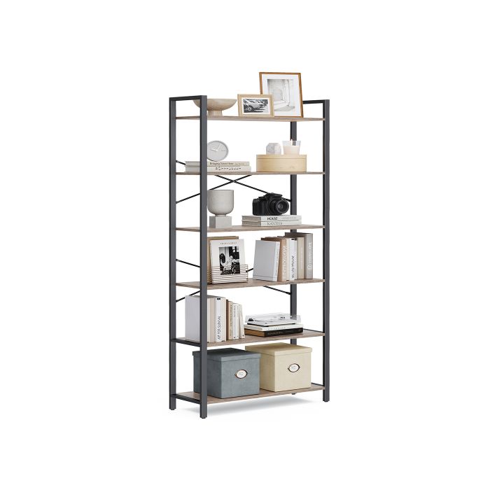 Bookshelf - NOVVAS 6 Tier Bookcase Shelving Unit - Black Natural