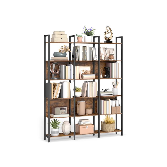 Bookcase - ASTON 6 Shelves Industrial Style Home Office Bookcase - Rustic Brown