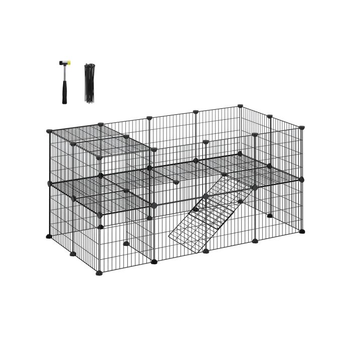 Pet Playpen - SOLNOS 2-Floor Metal Small Animal Enclosure - Black