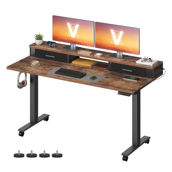 MOMUXA Electric Standing Desk with Power Strip - Rustic Brown