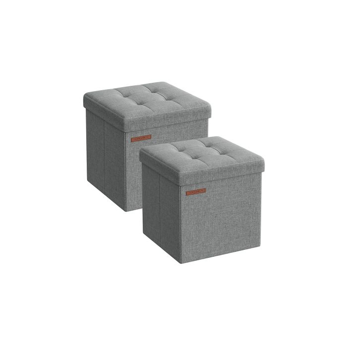 Ottomans - LUSVAS Foldable Storage Ottomans Set of 2 30cm - Light Grey