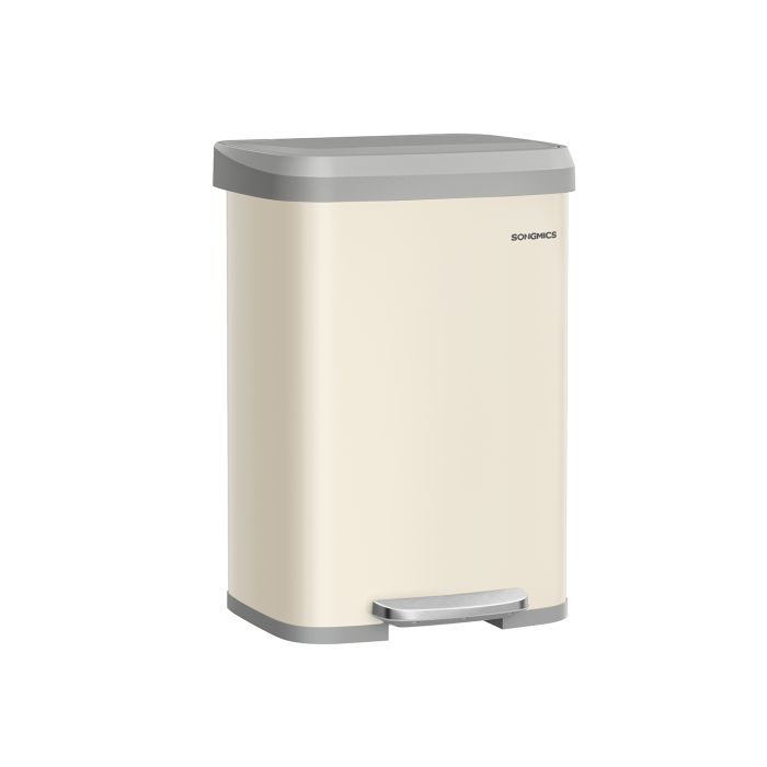 Waste Bin - MODRA Metal Pedal Bin with Lid - Sand Beige and Dove Grey