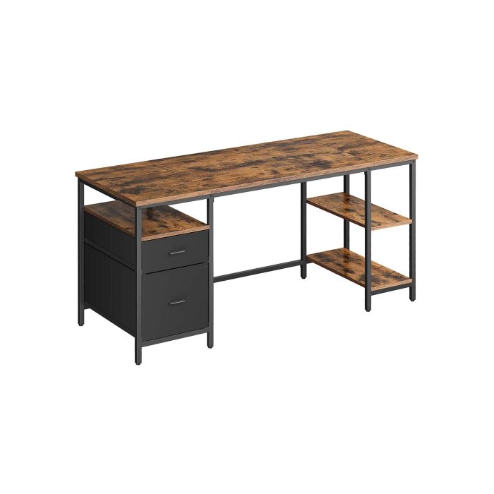 Computer Desk - ORADA Shelves and Drawer Rustic Brown