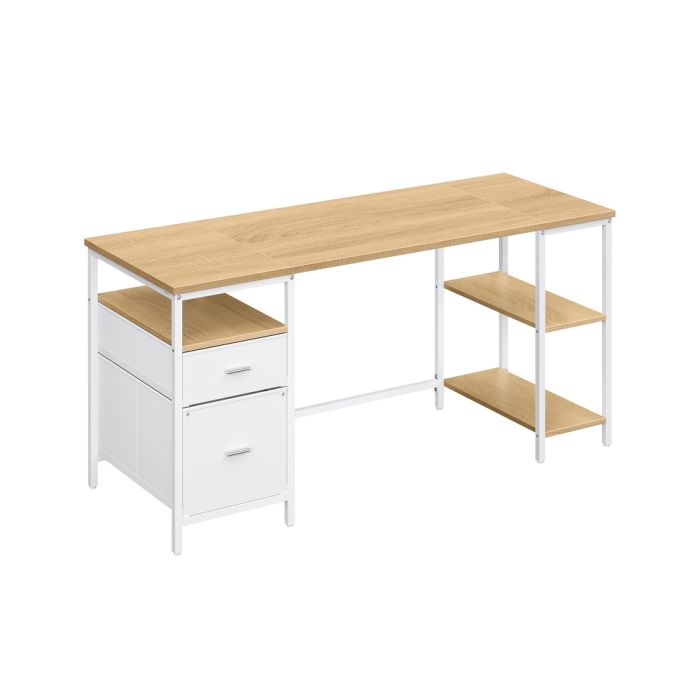 OACERA Computer Desk with Shelves and Drawers - Natural Oak and Cloud White