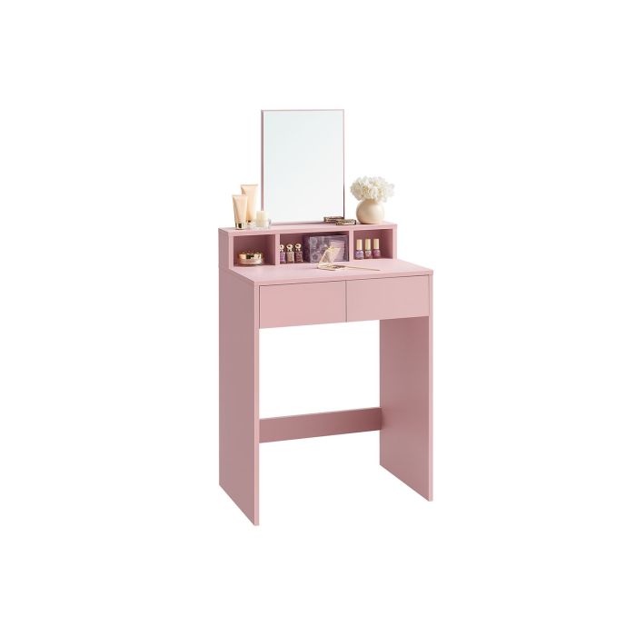 Dressing Table - SERVA Vanity with Large Mirror and 2 Drawer - Jelly Pink