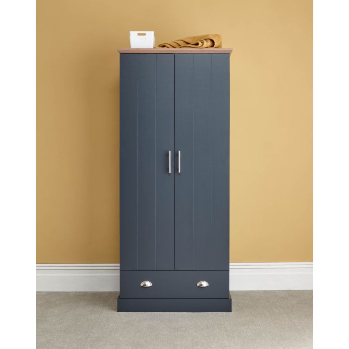 KESWICK 2 Door Wardrobe with 1 Drawer Slate Blue - 78cm