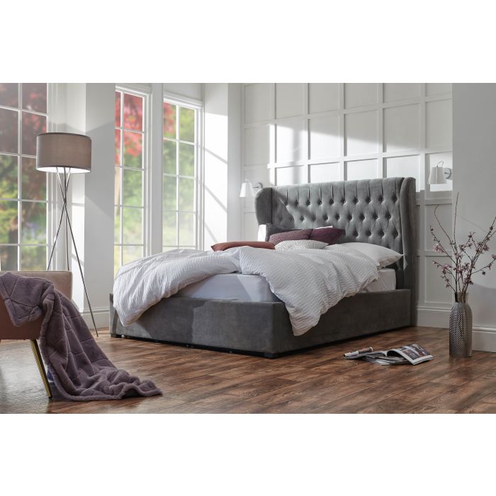 Dakota Pewter Winged Ottoman Bed Frame - Kingsize 5ft