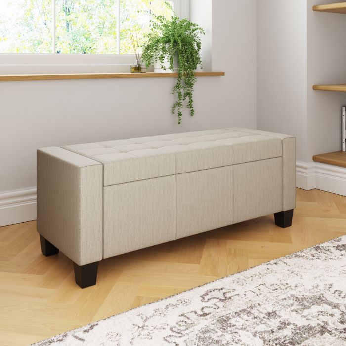 VERIX Storage Ottoman with Button Detailing and Lift-Up Lid - Natural