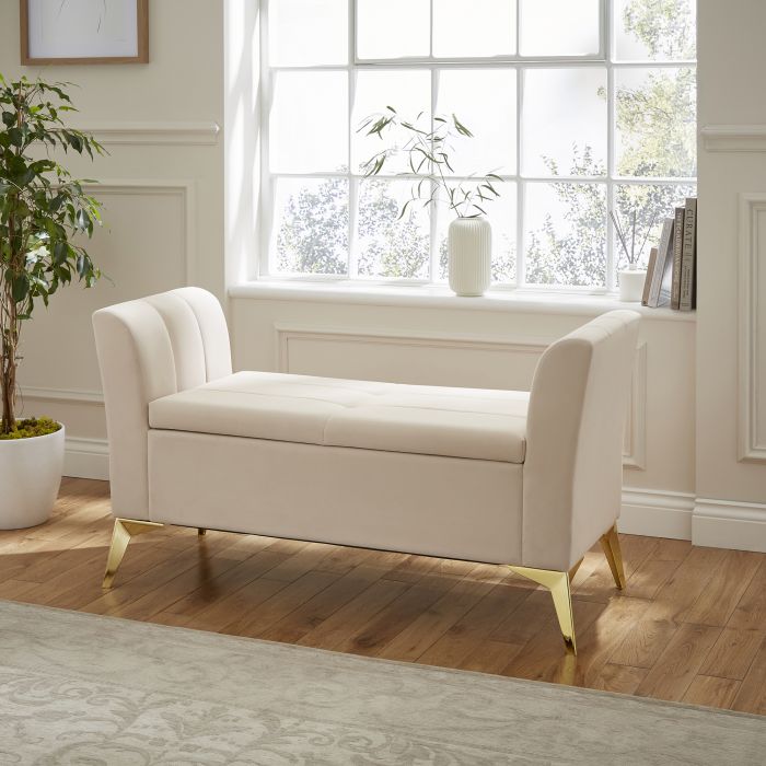 Ottoman Bench - Sophie Ottoman Storage Bench Natural and Gold