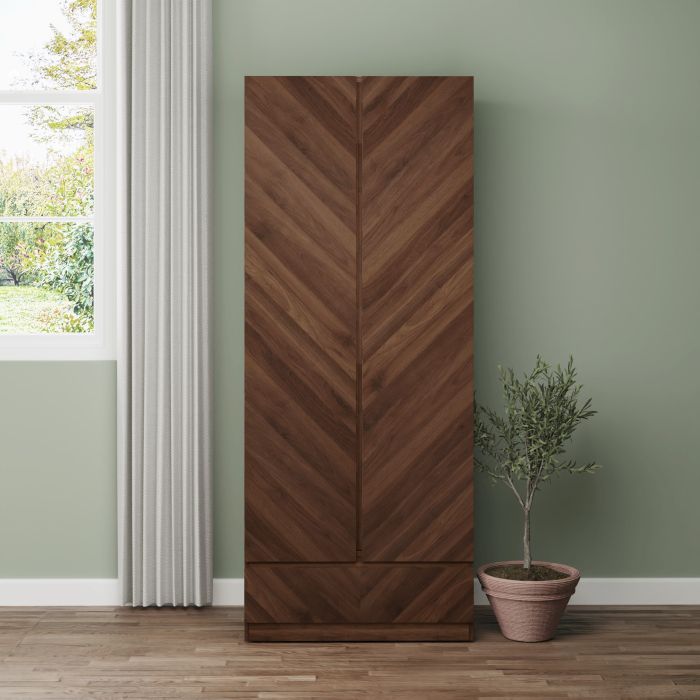 CHARLESTON 2 Door Wardrobe with 1 Drawer Walnut - 79cm