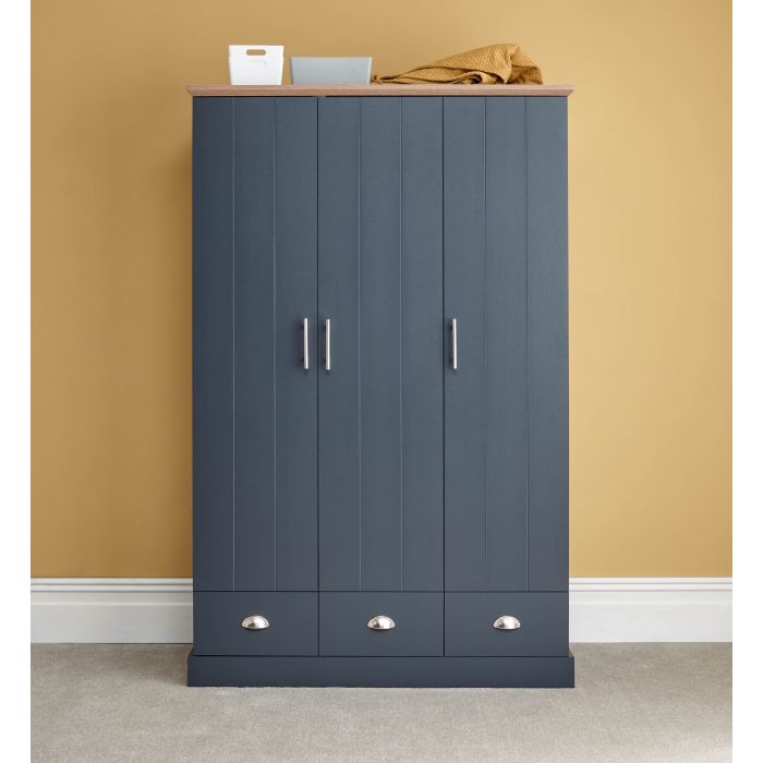 KESWICK 3 Door Wardrobe with 3 Drawers Slate Blue - 115.6cm