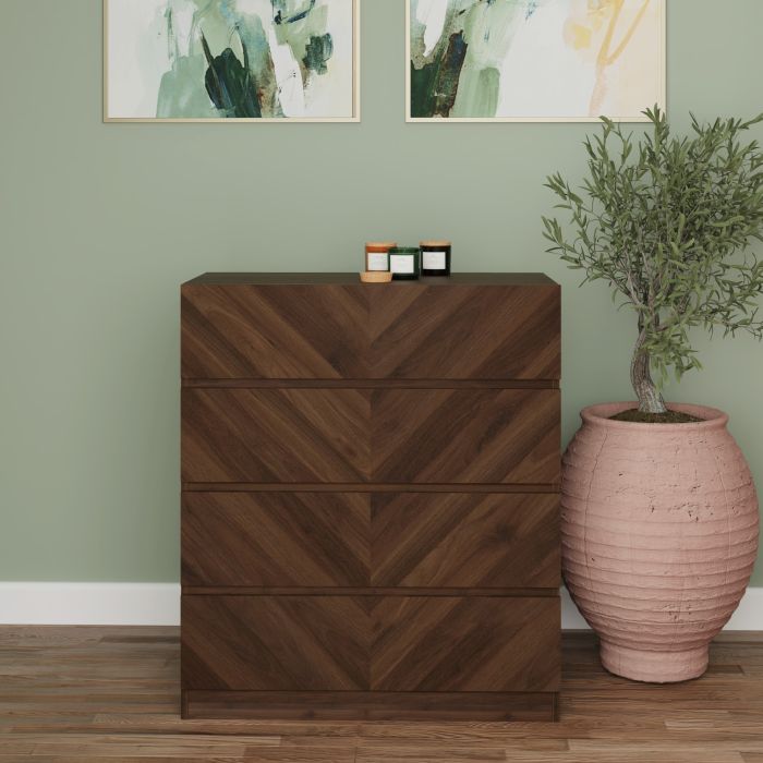 CHARLESTON II Oak Finish Chest of Drawers - Medium-sized, 4 Drawers