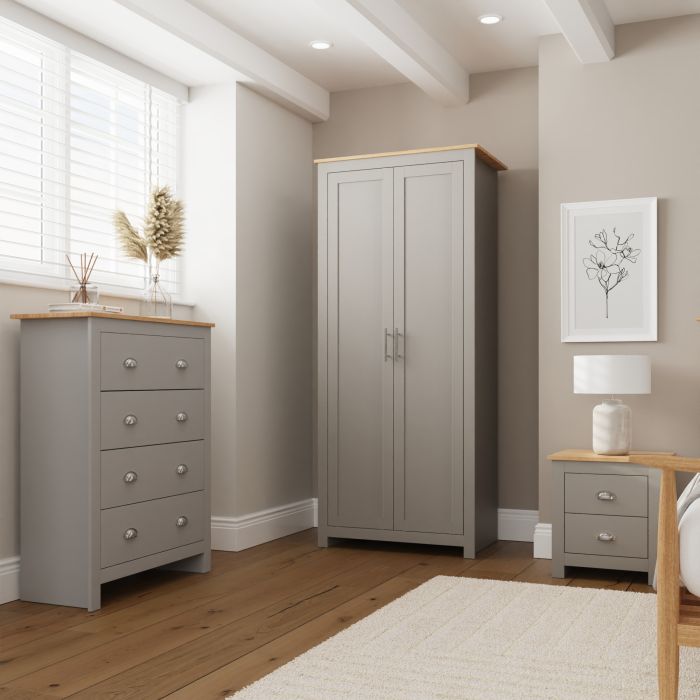 LANCASTER 2 Door Wardrobe Set 3 Piece - Grey