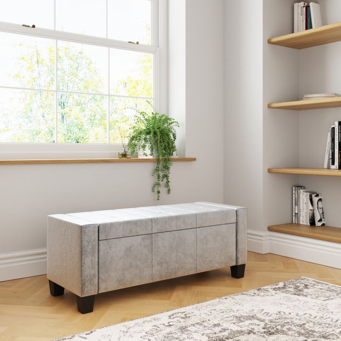 Verona Ottoman Bench Grey Crushed Velvet
