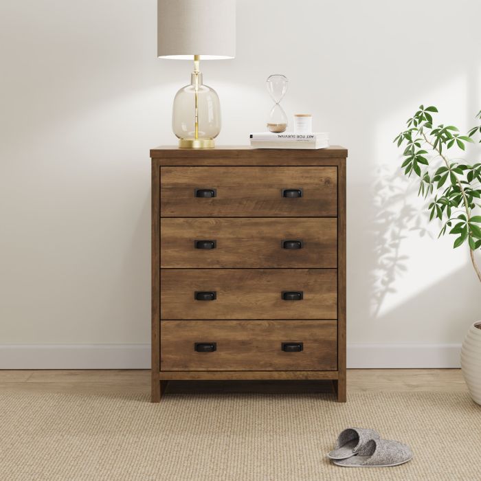 BELONA Oak Finish Chest of Drawers - Medium-sized, 4 Drawers