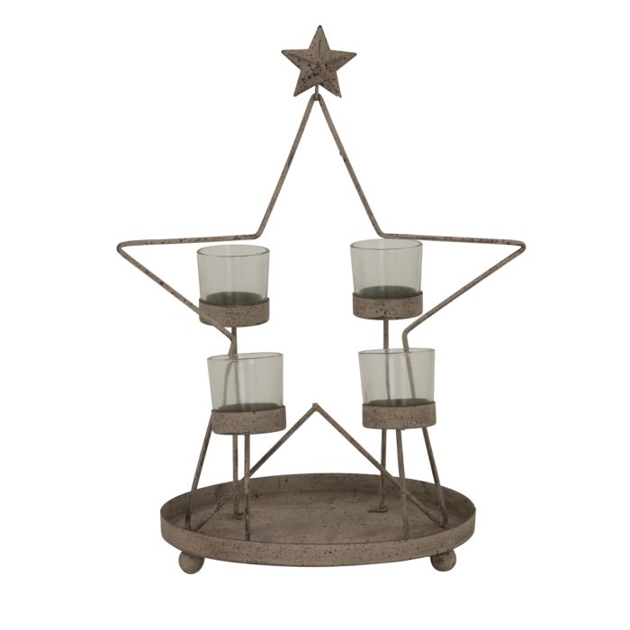 HERITAGE Rustic Outline Star With Four Glass Votives - Multi Colour