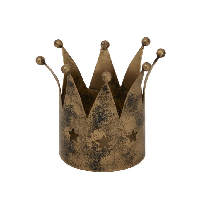 REGALE Antique Gold Crown Tealight Holder - Gold