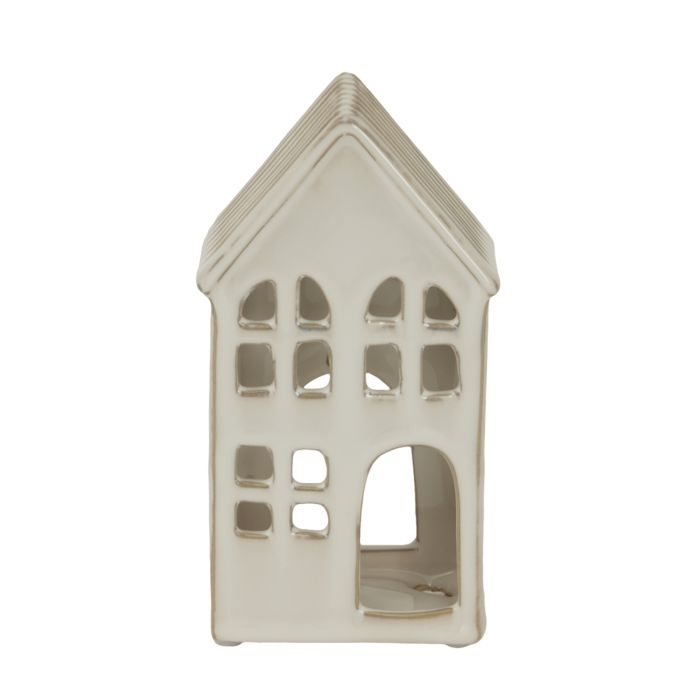 VILLA Large White Ceramic House Tea Light Holder - White