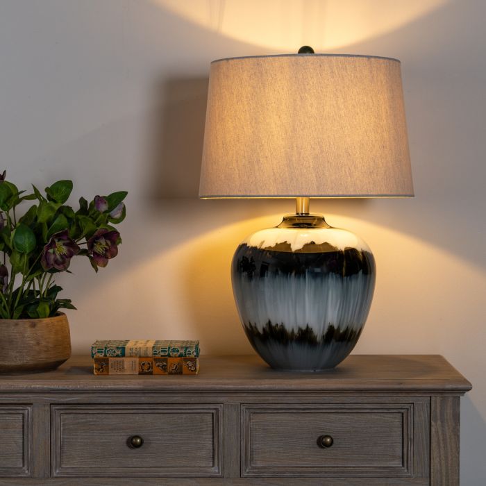 NOCTURNE Midnight Shadows Table Lamp With Linen Shade - Black