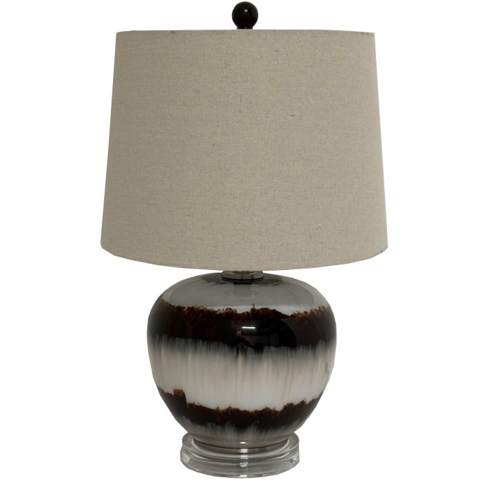 UMBER Shadows Squat Table Lamp With Linen Shade - Brown