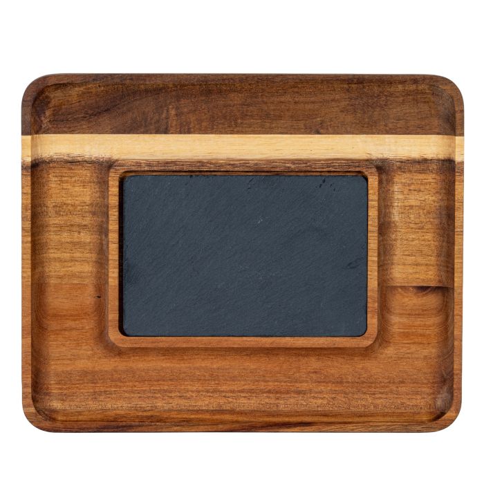VALORE Serving Tray with Slate - Oak Finish