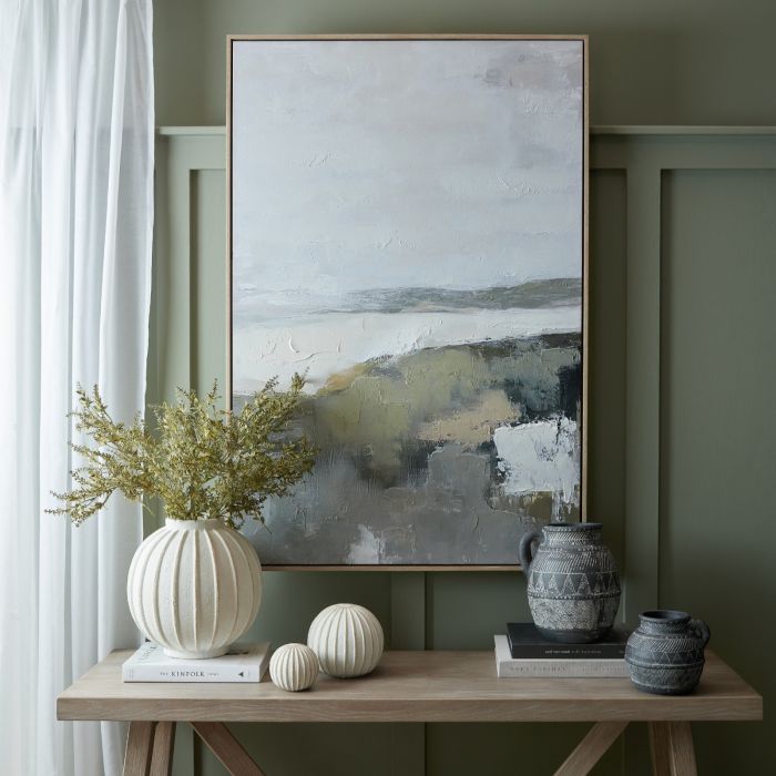 ATELIER Hillside View Hand Painted Canvas in Frame - Multi Colour