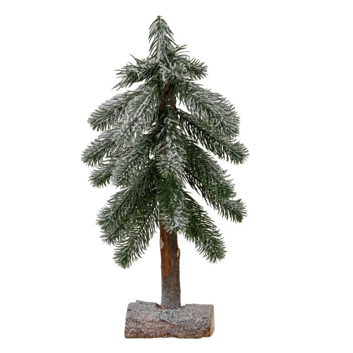 NIVAL Small Snowy Pine Tree On Wooden Stand - Green