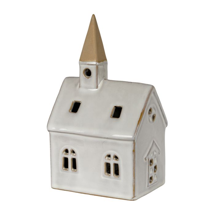 CELESTE Ceramic Church With LED Light - White