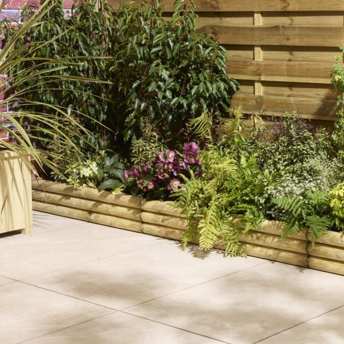 HALDREN Pack of 4 Wooden Horizontal Log Edging - Natural