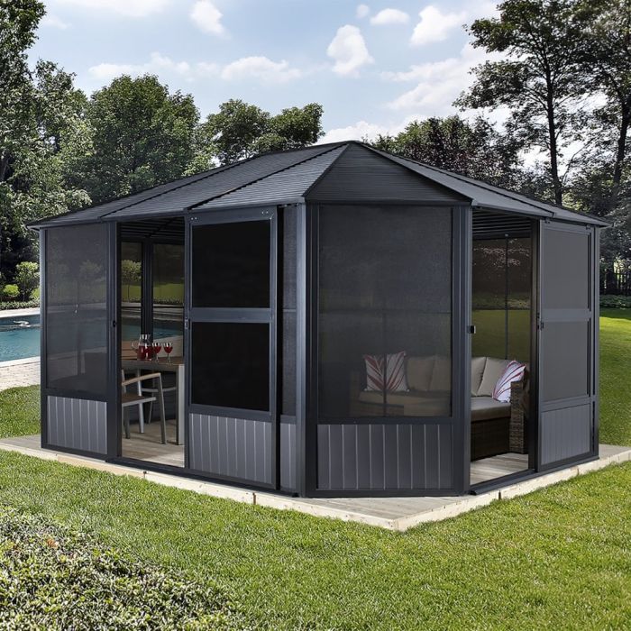 BRIXMONT Sojag Enclosed Solarium Hardtop Gazebo Aluminium Frame - 3.7mx4.6m