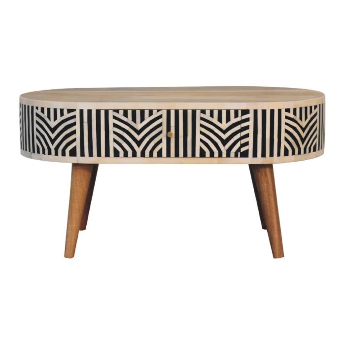 Nordic Style Legs Bone Inlay Coffee Table with Drawer - OakIsh and Bone Inlay