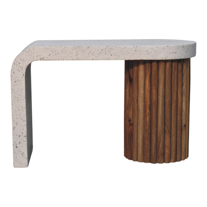 Cassian Serenity White Terrazzo Surface Round Wood Coffee Table - Oak