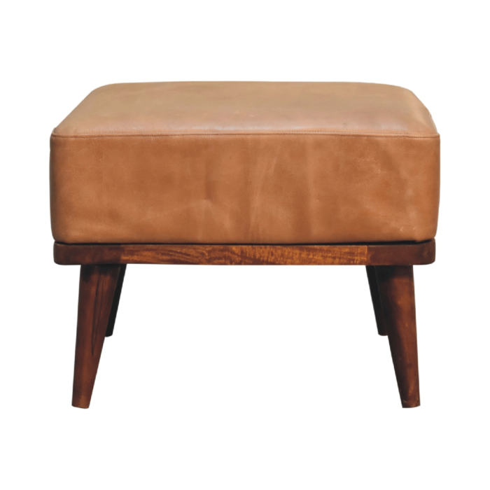 Cosette Supple Buffalo Leather Footstool - Chestnut