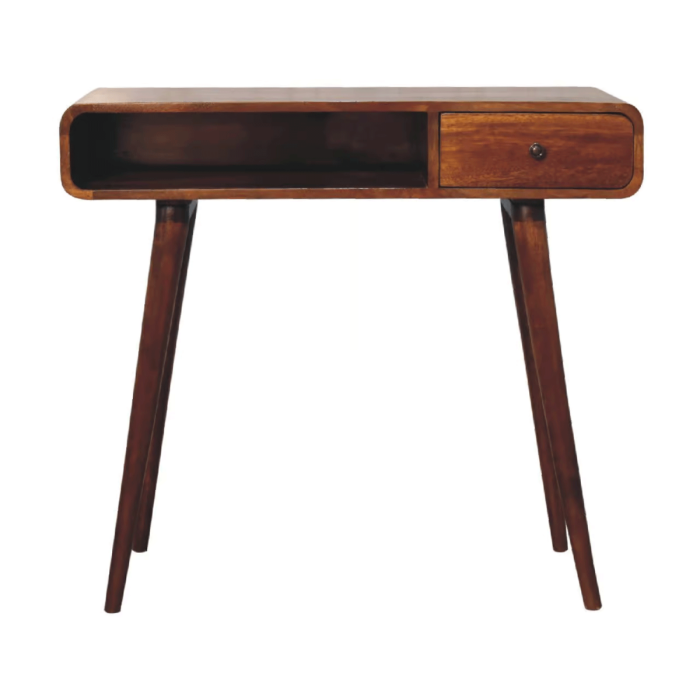 Vintage Curved Writing Desk with 1 Drawer and Open Slot - Chestnut