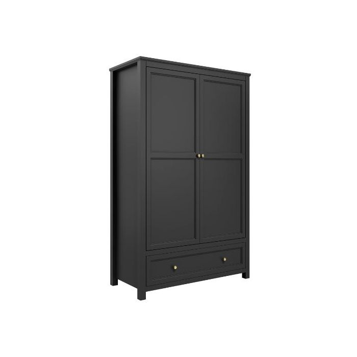 IVANHOE 2 Door Wardrobe with 1 Drawer Matt Black - 118cm